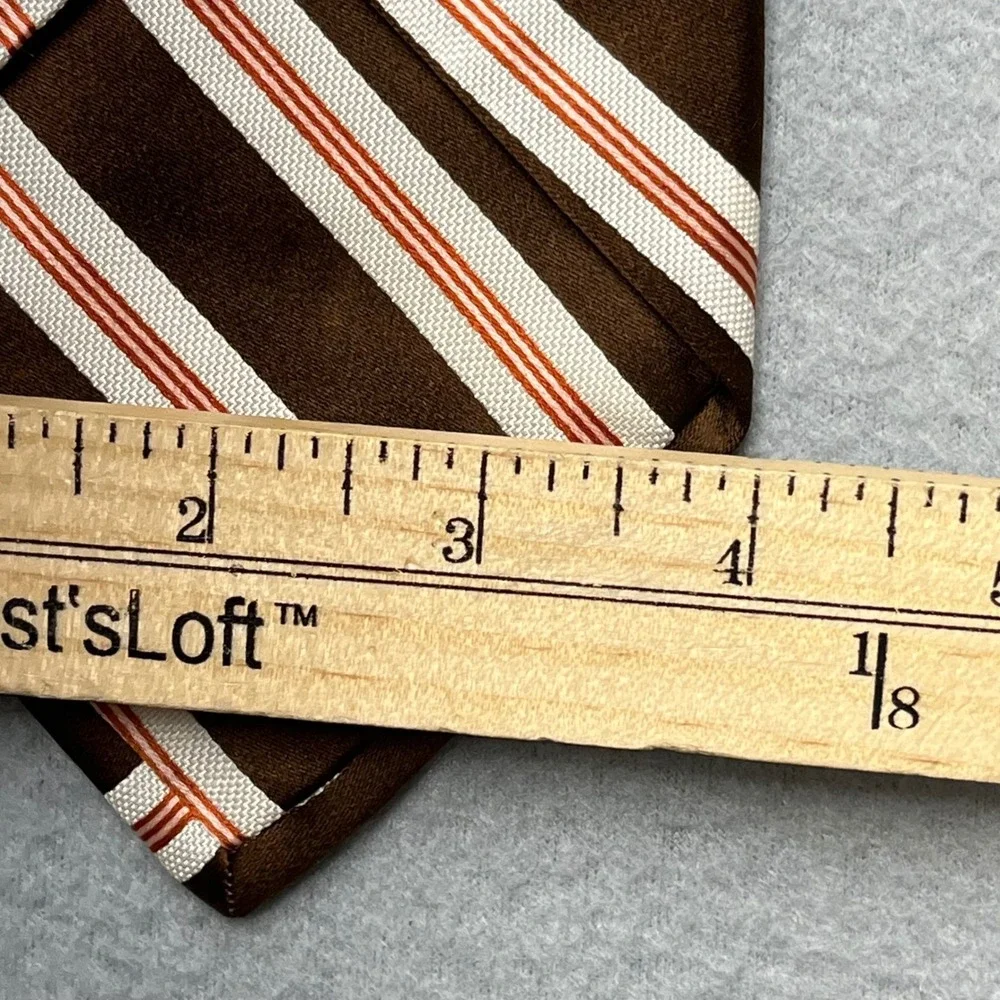 Brooks‎ Brothers Golden shiny Silk Tie Brown White Orange Striped Handmade USA